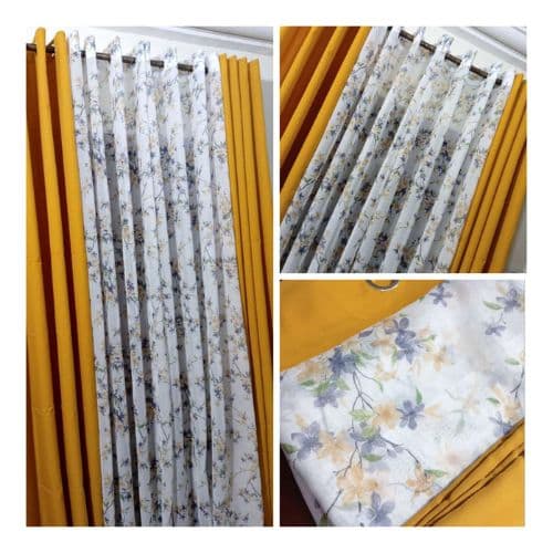 Ensemble de Rideaux de Maison Jaune Moutarde 3 Pièces